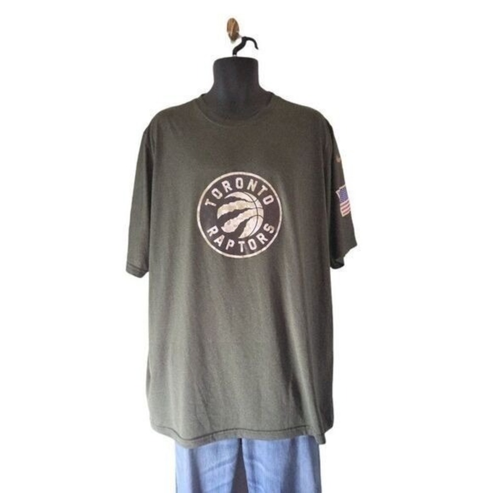 Nike Toronto Raptors Tshirt Men Sz XL Olive Green Distressed Logo Basketball Tee